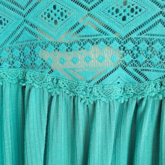Baby doll spring boho Cottagecore green/ Teal Lace Short Sleeve pullover top L - Picture 4 of 7